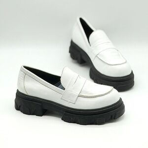 SILENT D Coralie Chunky Loafers Women 40 White Lug Sole Heel Leather Penny